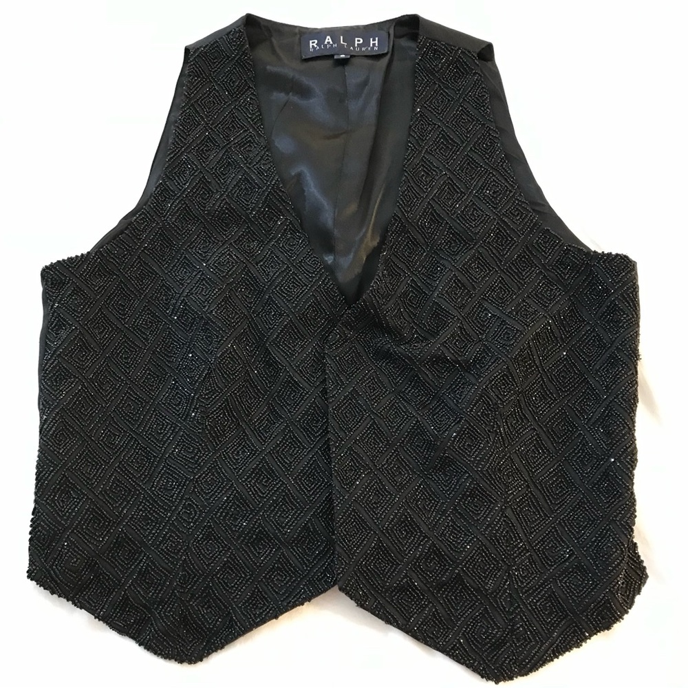 Vintage Ralph Lauren blue label Formal  black beaded vest